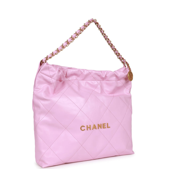 Top Quality Chanel Small 22 Bag Pink Calfskin Antique Gold Hardware