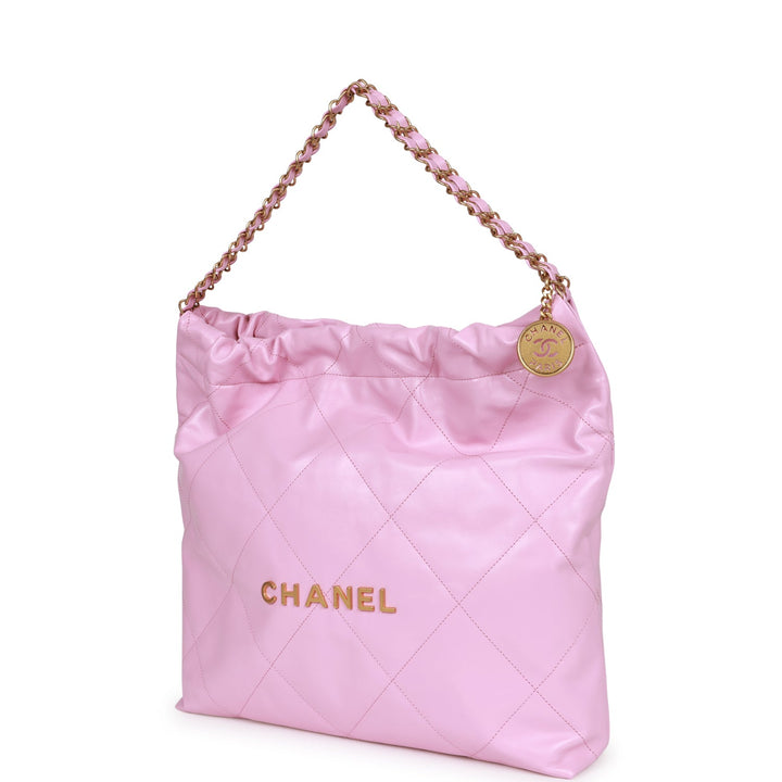 Top Quality Chanel Small 22 Bag Pink Calfskin Antique Gold Hardware