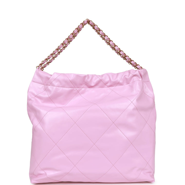 Top Quality Chanel Small 22 Bag Pink Calfskin Antique Gold Hardware