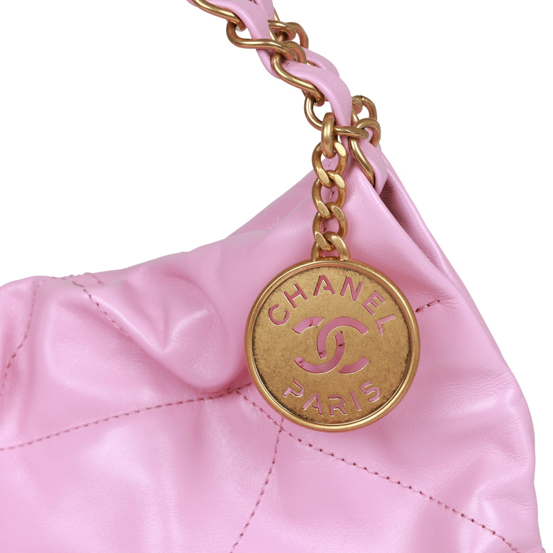 Top Quality Chanel Small 22 Bag Pink Calfskin Antique Gold Hardware