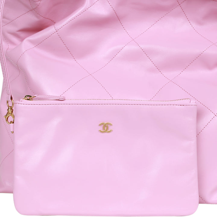 Top Quality Chanel Small 22 Bag Pink Calfskin Antique Gold Hardware