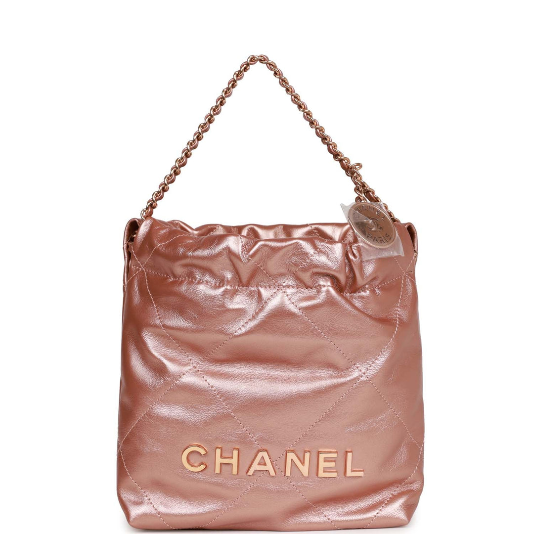 Top Quality Chanel Mini 22 Bag Rose Gold Iridescent Calfskin Rose Gold Hardware