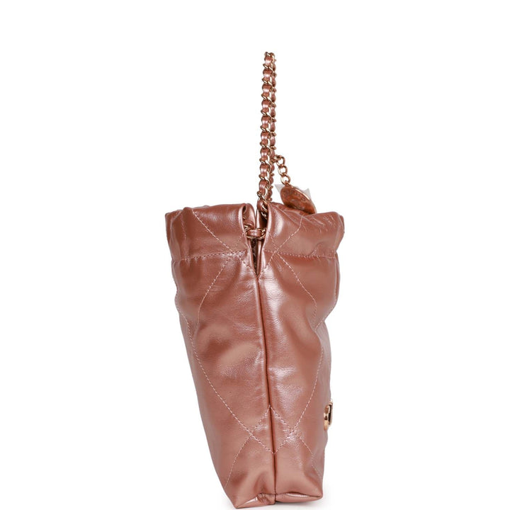 Top Quality Chanel Mini 22 Bag Rose Gold Iridescent Calfskin Rose Gold Hardware