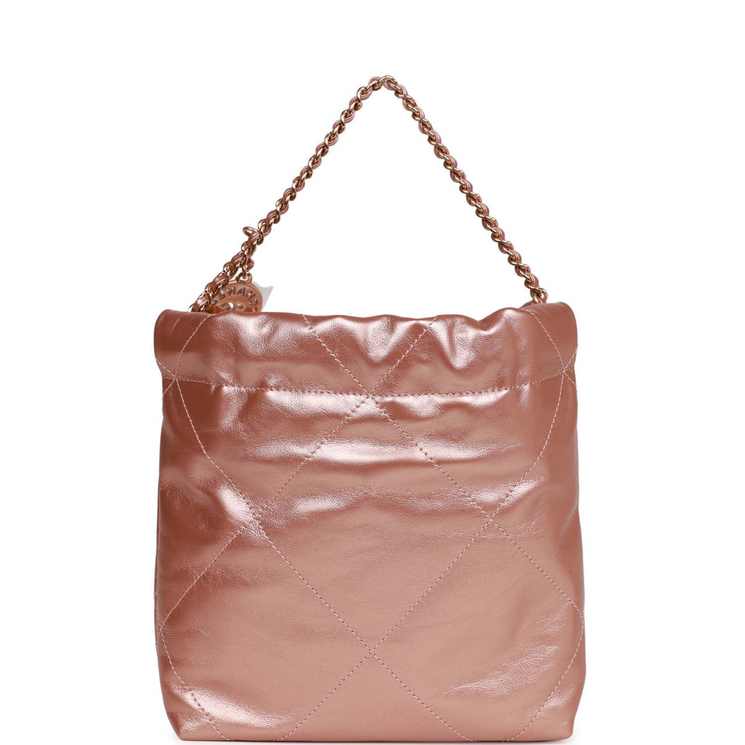 Top Quality Chanel Mini 22 Bag Rose Gold Iridescent Calfskin Rose Gold Hardware