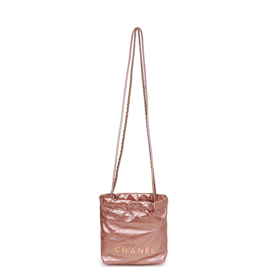 Top Quality Chanel Mini 22 Bag Rose Gold Iridescent Calfskin Rose Gold Hardware