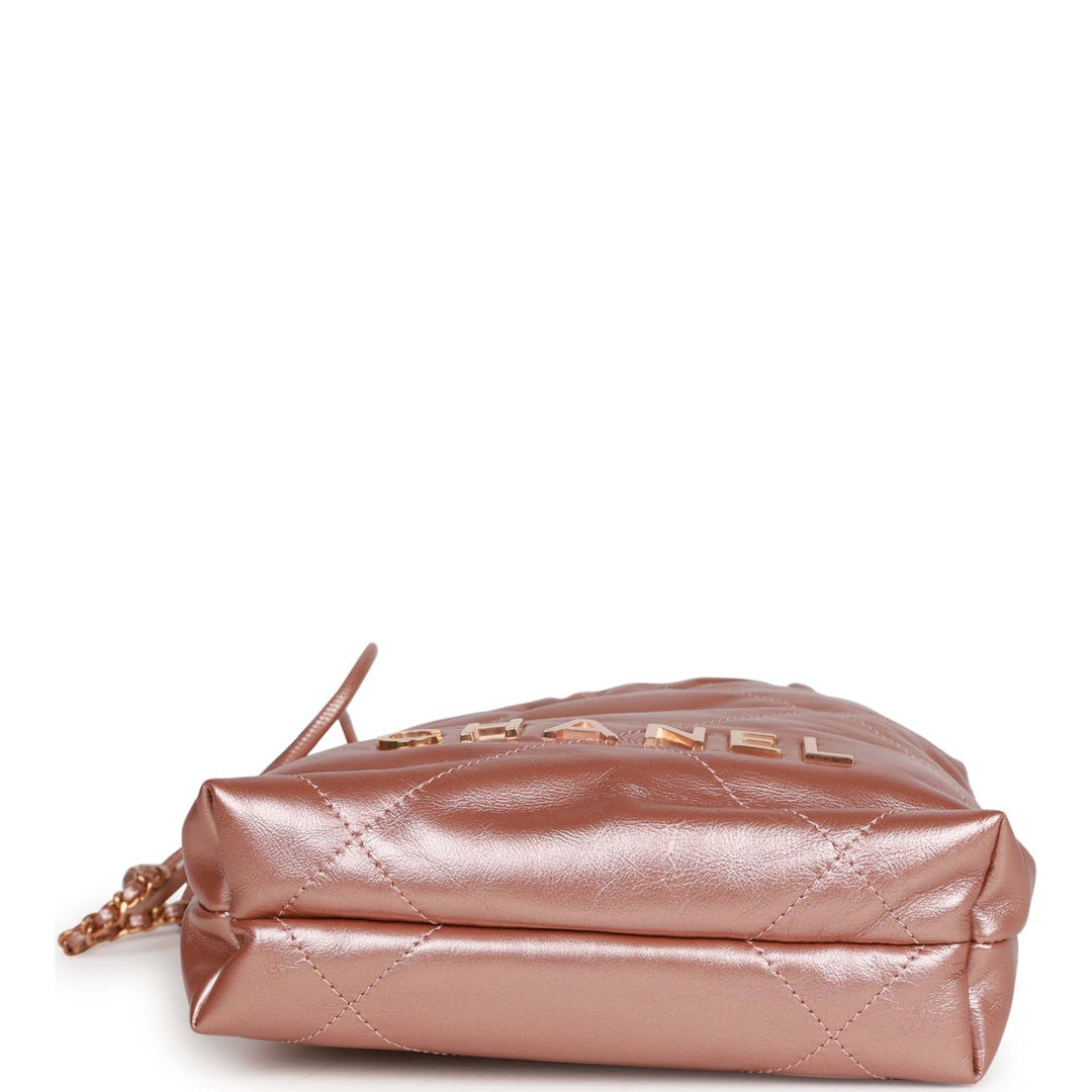 Top Quality Chanel Mini 22 Bag Rose Gold Iridescent Calfskin Rose Gold Hardware