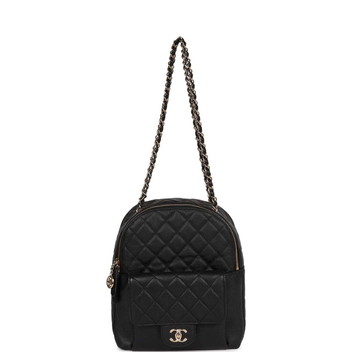 Top Quality Chanel Large Backpack Black Caviar Light Gold Hardware