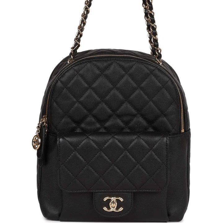Top Quality Chanel Large Backpack Black Caviar Light Gold Hardware