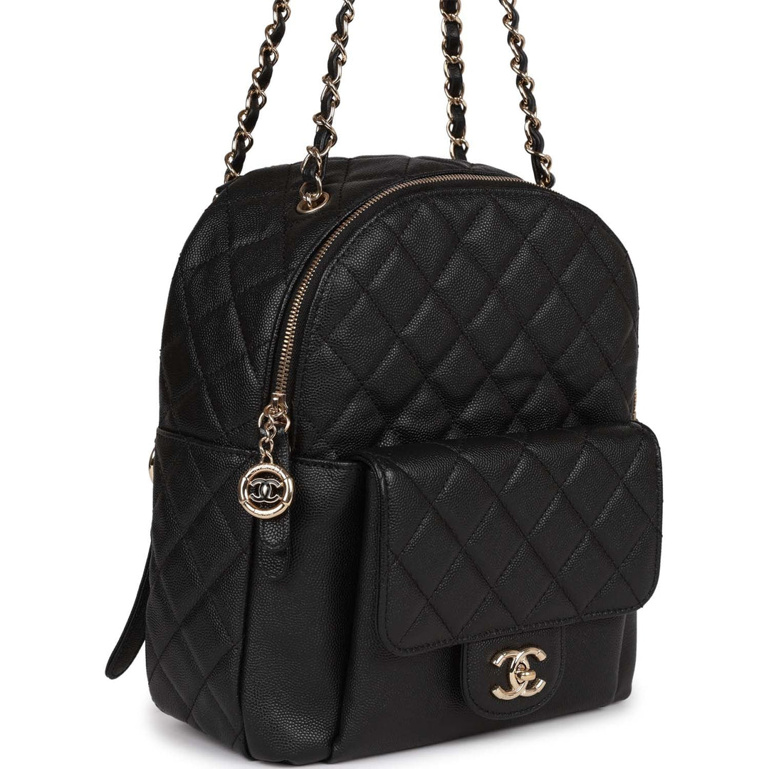 Top Quality Chanel Large Backpack Black Caviar Light Gold Hardware