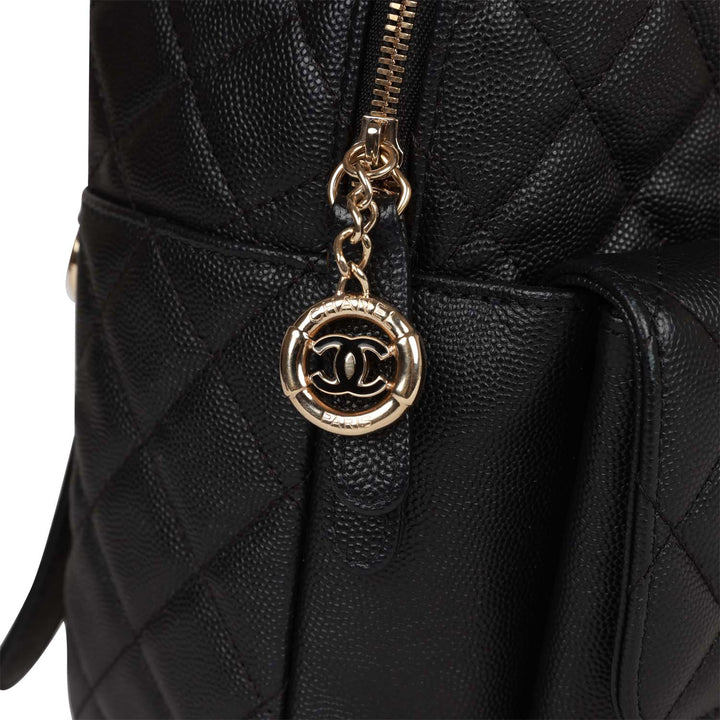 Top Quality Chanel Large Backpack Black Caviar Light Gold Hardware