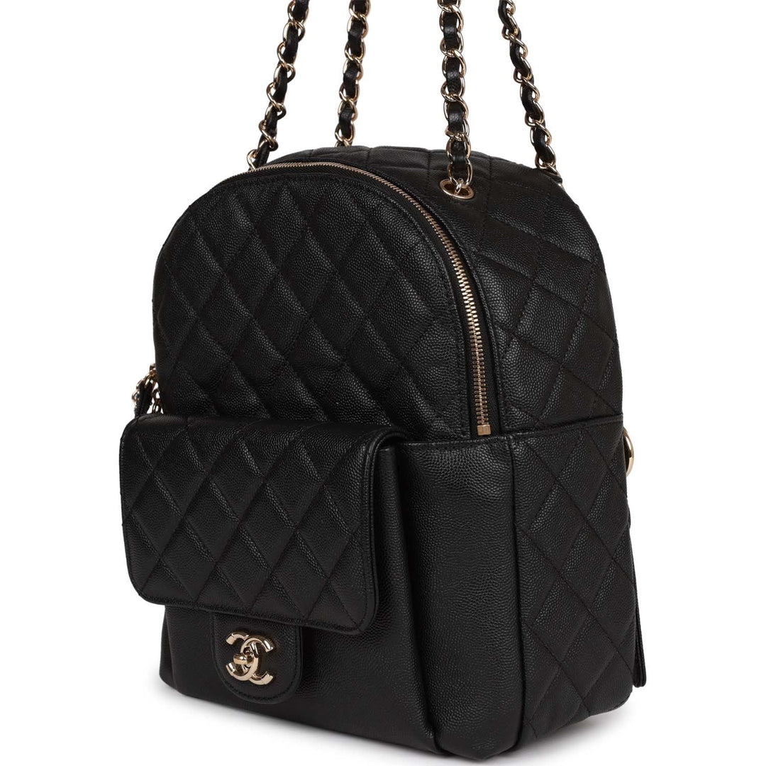 Top Quality Chanel Large Backpack Black Caviar Light Gold Hardware