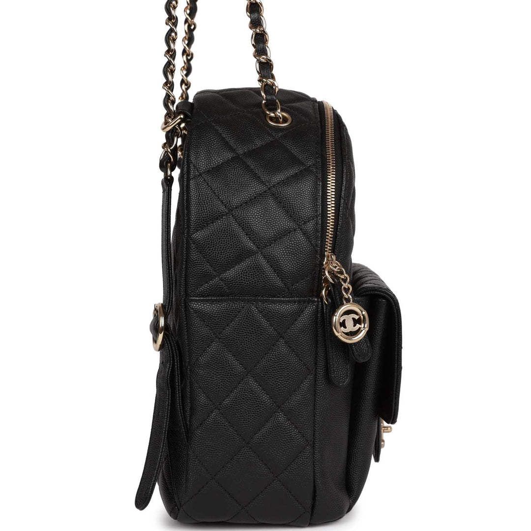 Top Quality Chanel Large Backpack Black Caviar Light Gold Hardware