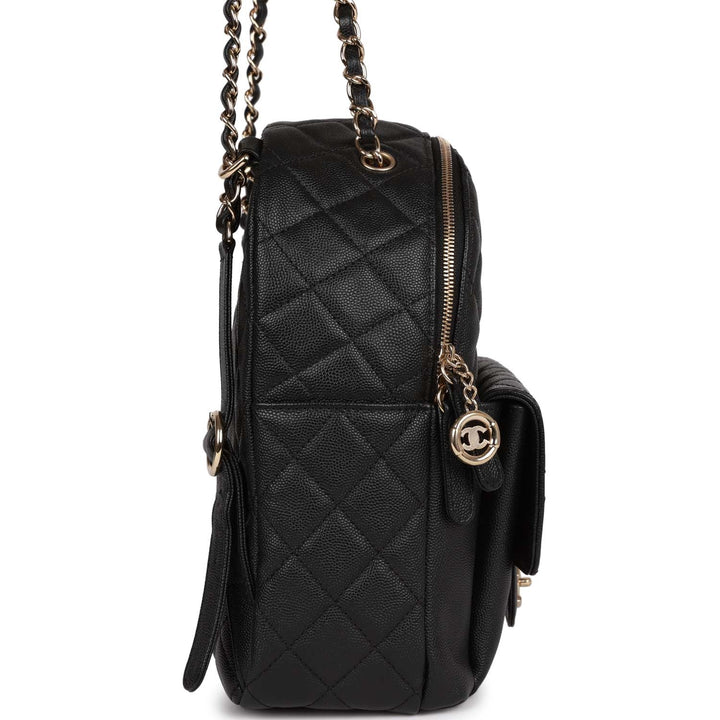 Top Quality Chanel Large Backpack Black Caviar Light Gold Hardware