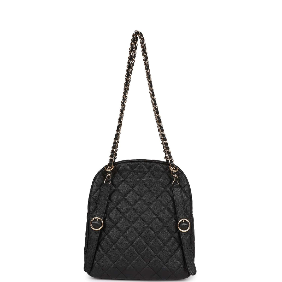 Top Quality Chanel Large Backpack Black Caviar Light Gold Hardware