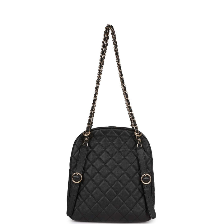 Top Quality Chanel Large Backpack Black Caviar Light Gold Hardware