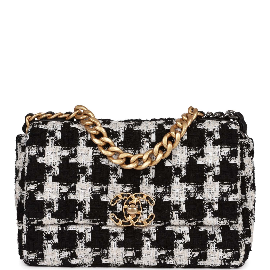 Top Quality Chanel Medium 19 Flap Bag Black and White Tweed Mixed Hardware