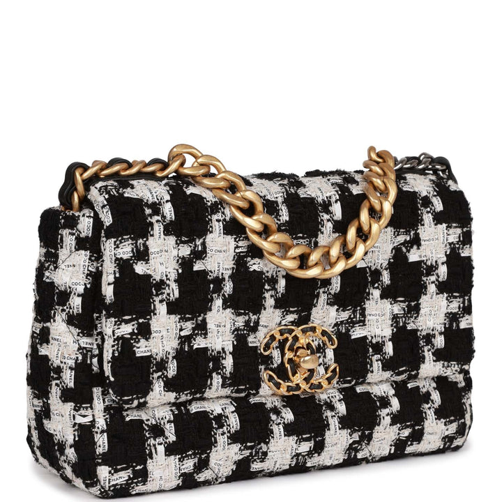 Top Quality Chanel Medium 19 Flap Bag Black and White Tweed Mixed Hardware