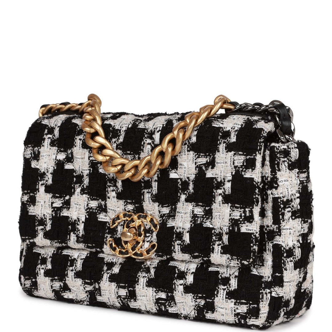Top Quality Chanel Medium 19 Flap Bag Black and White Tweed Mixed Hardware