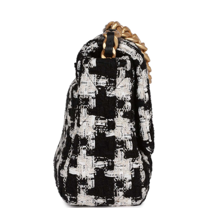Top Quality Chanel Medium 19 Flap Bag Black and White Tweed Mixed Hardware