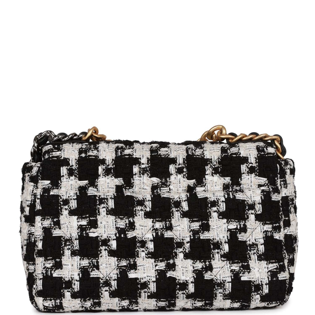 Top Quality Chanel Medium 19 Flap Bag Black and White Tweed Mixed Hardware