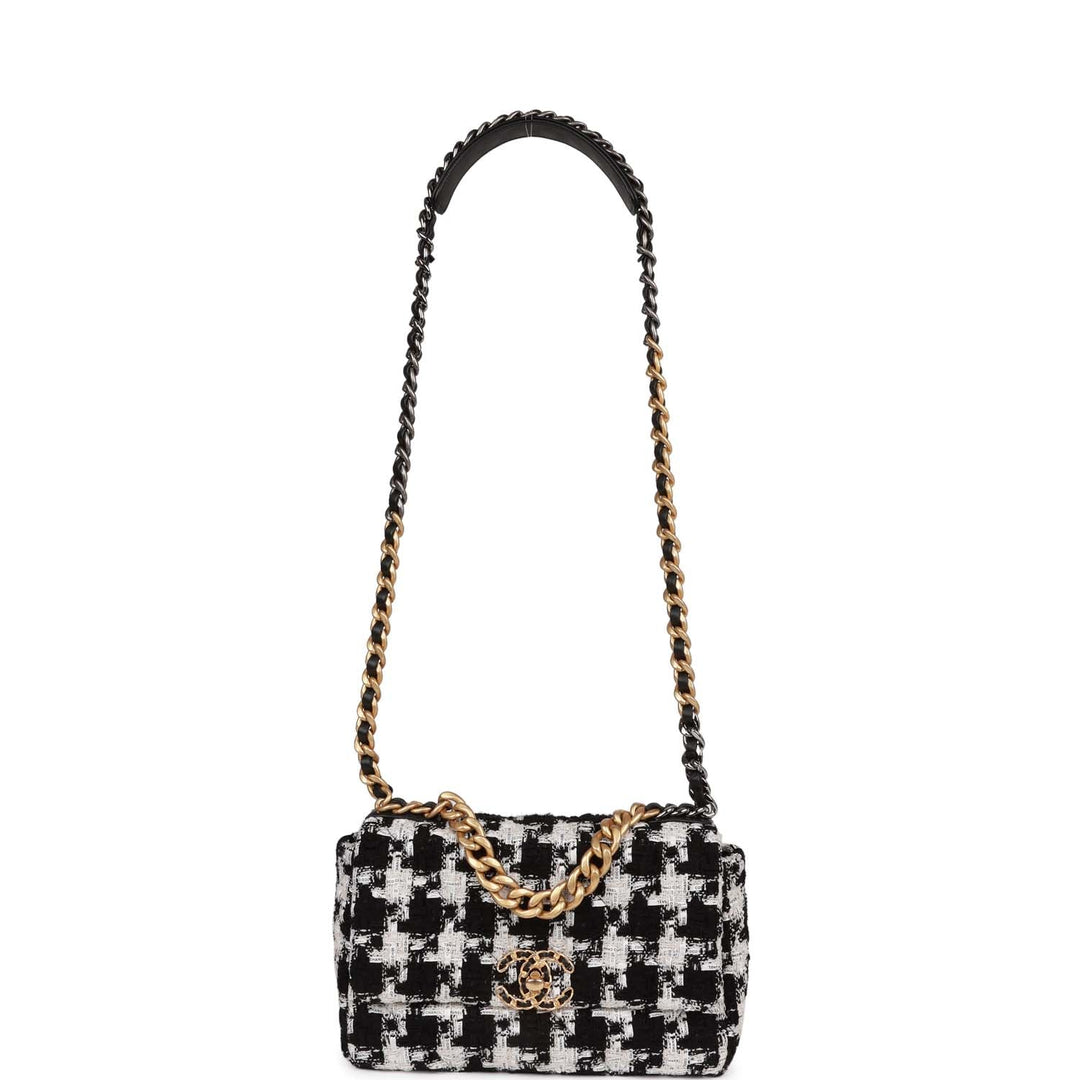 Top Quality Chanel Medium 19 Flap Bag Black and White Tweed Mixed Hardware