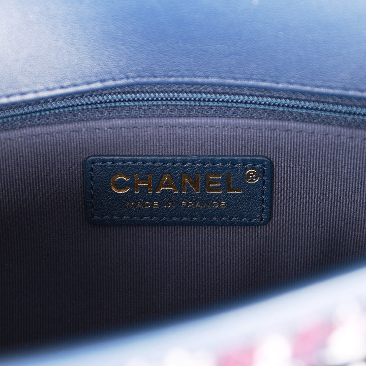 Top Quality Chanel Medium School Memory Flap Bag with Top Handle Navy Multicolor Tweed Aged Gold Hardware