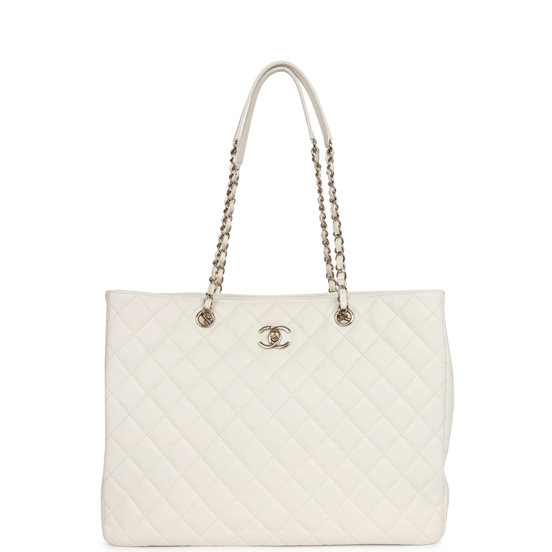 Top Quality Chanel Large Classic Timeless Tote White Caviar Light Gold Hardware