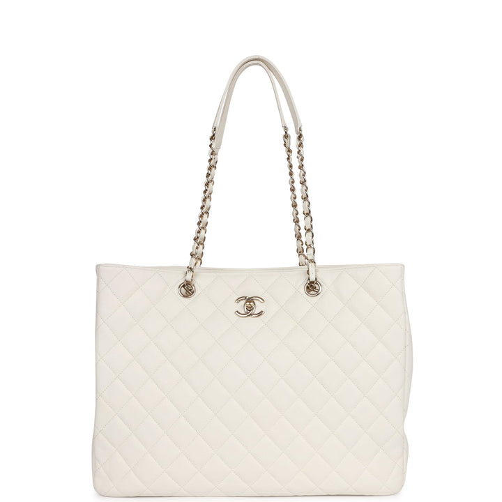 Top Quality Chanel Large Classic Timeless Tote White Caviar Light Gold Hardware