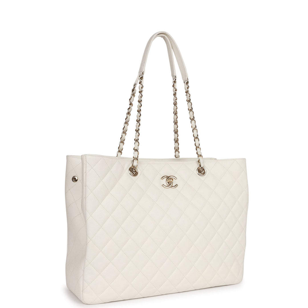 Top Quality Chanel Large Classic Timeless Tote White Caviar Light Gold Hardware