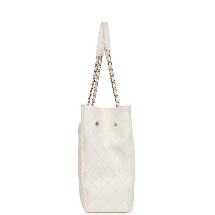 Top Quality Chanel Large Classic Timeless Tote White Caviar Light Gold Hardware