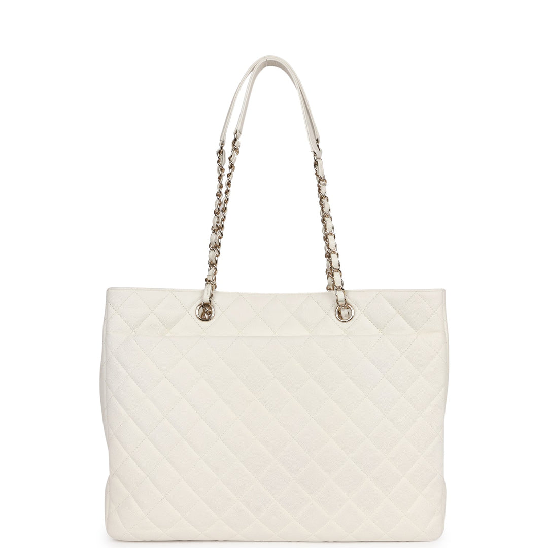 Top Quality Chanel Large Classic Timeless Tote White Caviar Light Gold Hardware