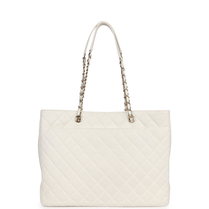 Top Quality Chanel Large Classic Timeless Tote White Caviar Light Gold Hardware