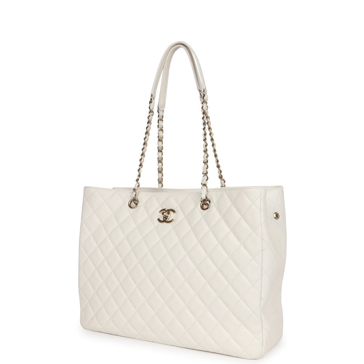 Top Quality Chanel Large Classic Timeless Tote White Caviar Light Gold Hardware