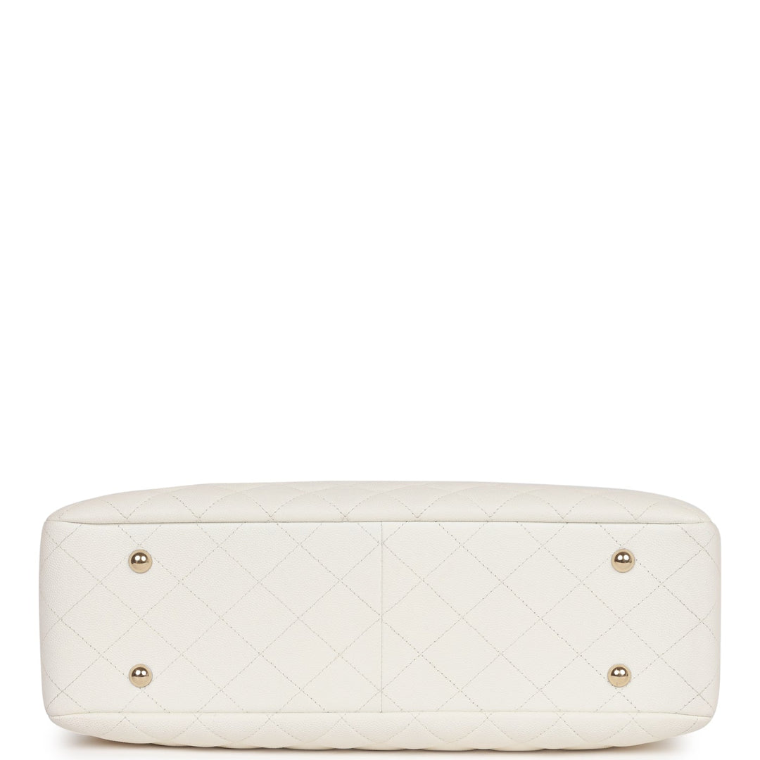 Top Quality Chanel Large Classic Timeless Tote White Caviar Light Gold Hardware