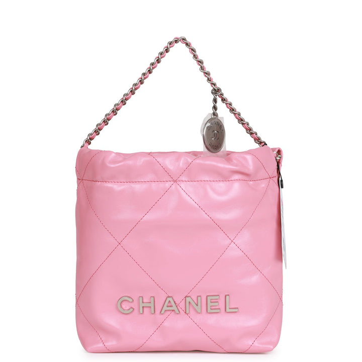 Top Quality Chanel Mini 22 Bag Pink Calfskin Silver Hardware