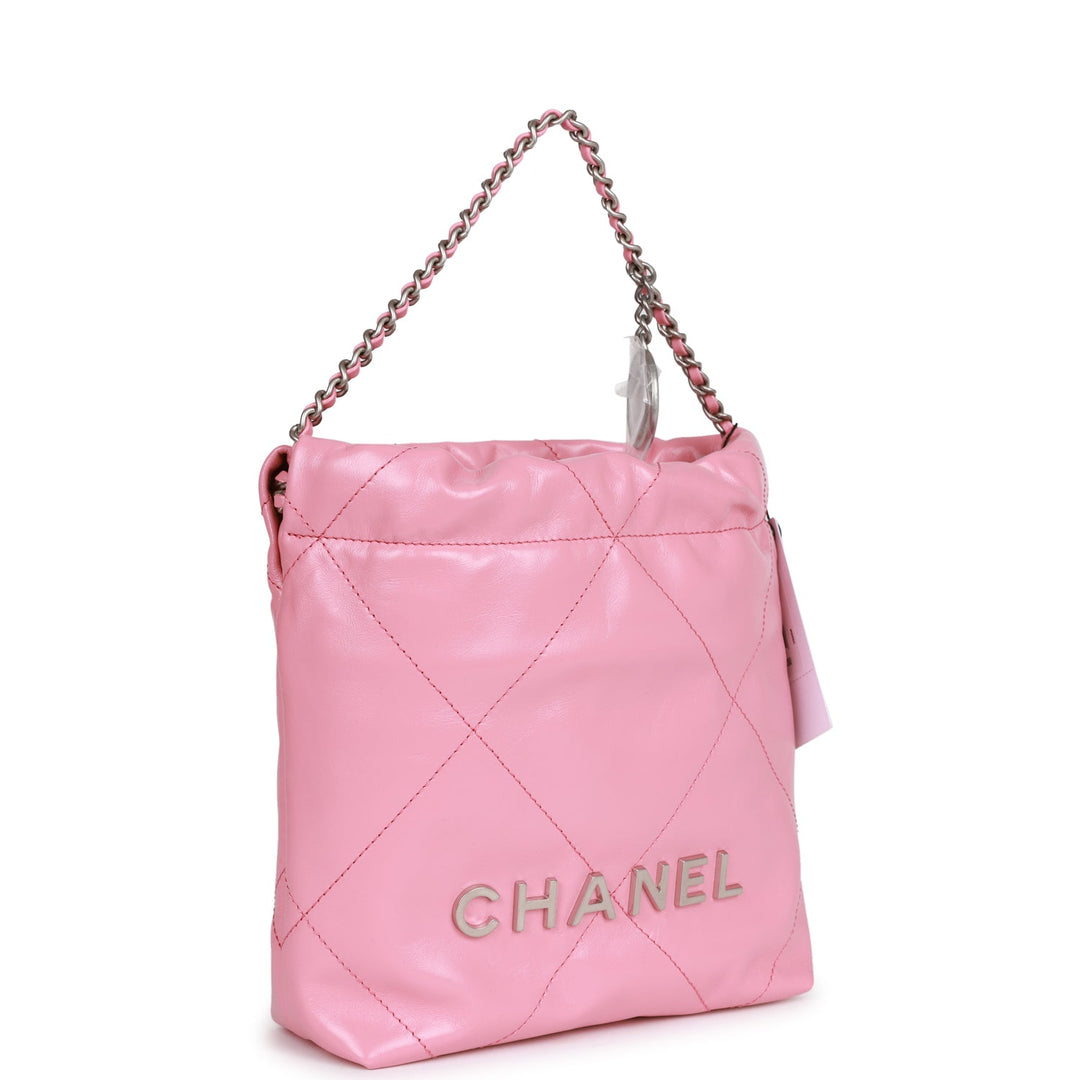 Top Quality Chanel Mini 22 Bag Pink Calfskin Silver Hardware