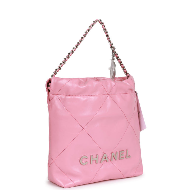Top Quality Chanel Mini 22 Bag Pink Calfskin Silver Hardware