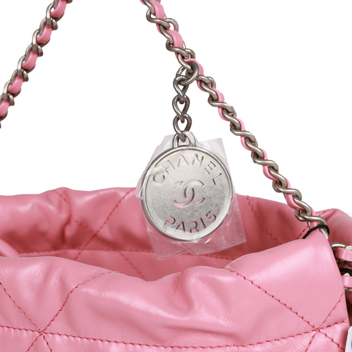 Top Quality Chanel Mini 22 Bag Pink Calfskin Silver Hardware