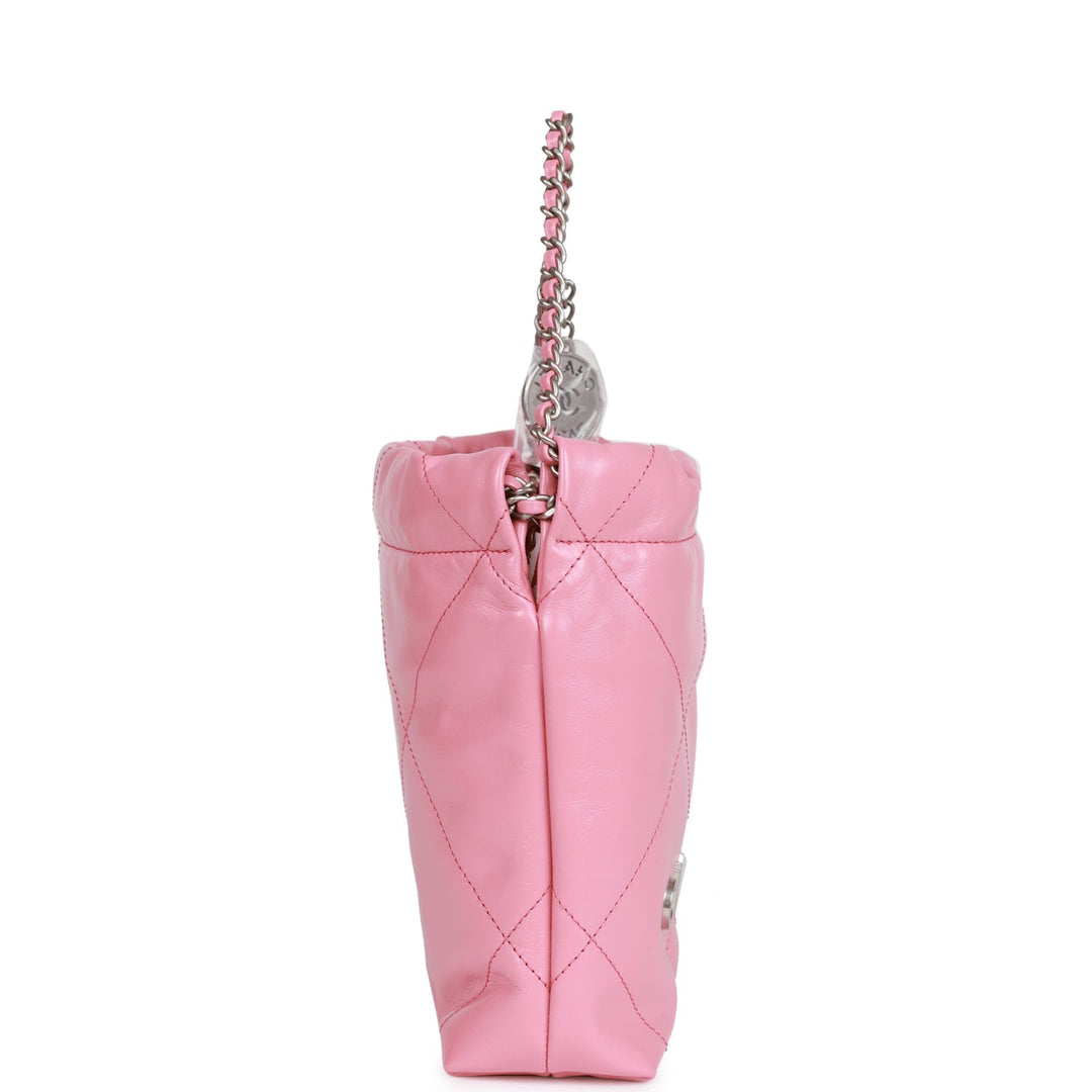 Top Quality Chanel Mini 22 Bag Pink Calfskin Silver Hardware