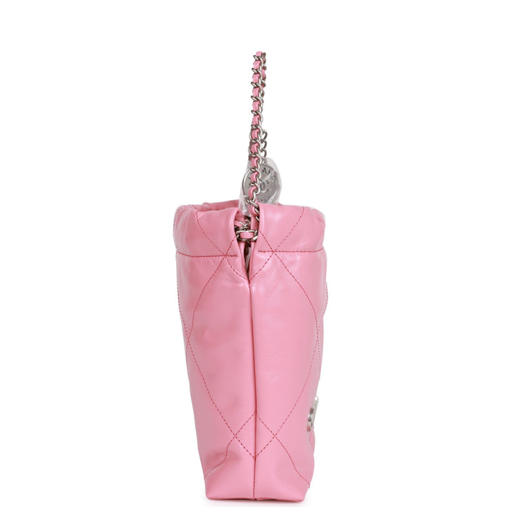 Top Quality Chanel Mini 22 Bag Pink Calfskin Silver Hardware