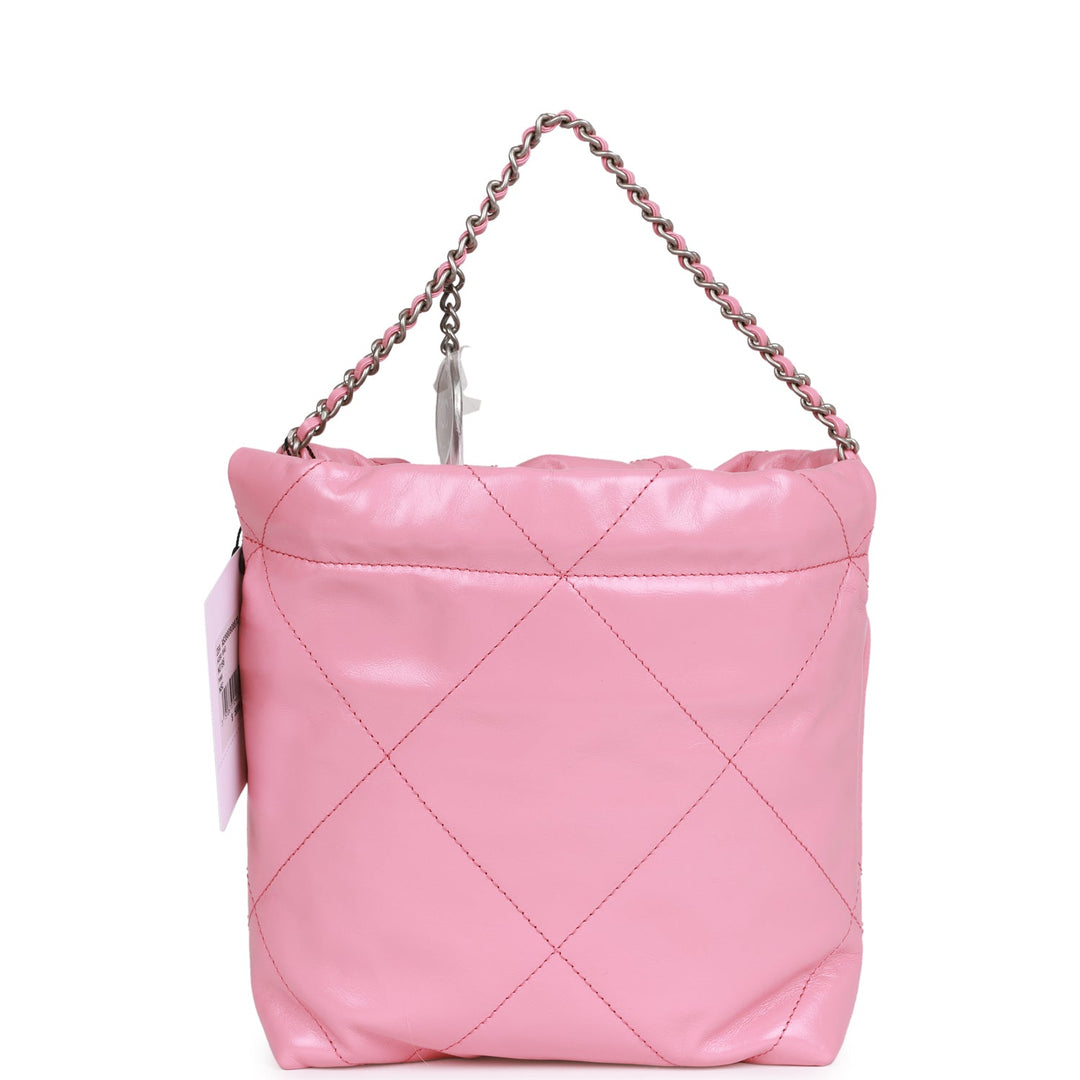 Top Quality Chanel Mini 22 Bag Pink Calfskin Silver Hardware