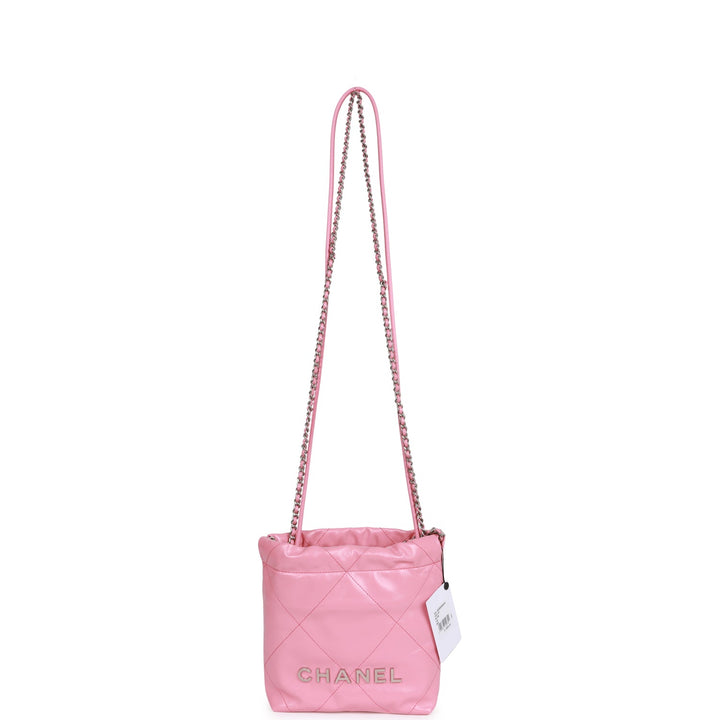 Top Quality Chanel Mini 22 Bag Pink Calfskin Silver Hardware