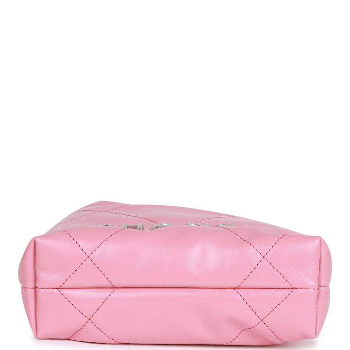 Top Quality Chanel Mini 22 Bag Pink Calfskin Silver Hardware