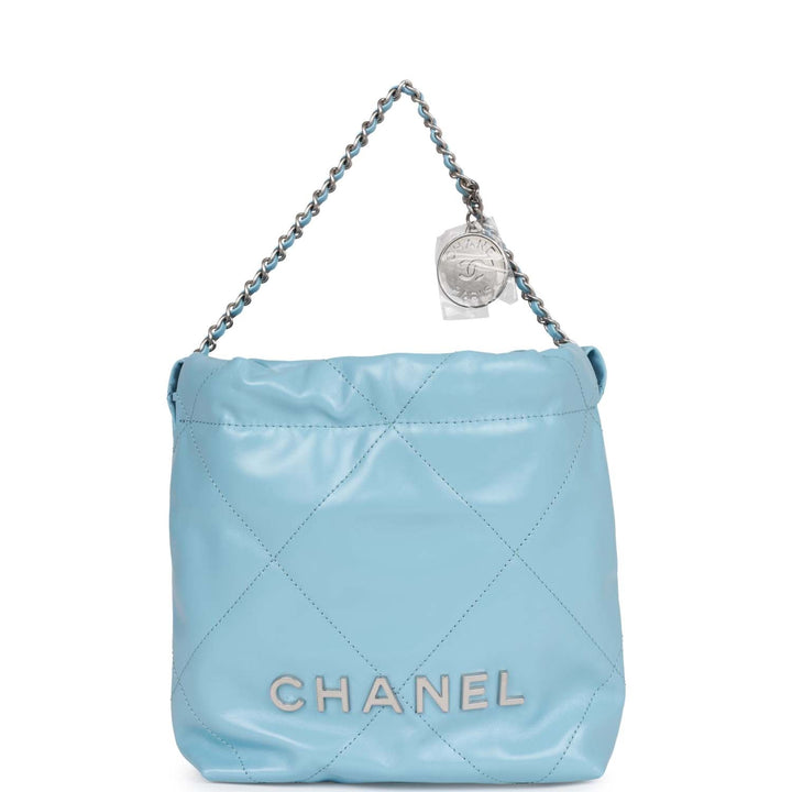 Top Quality Chanel Mini 22 Bag Light Blue Calfskin Silver Hardware