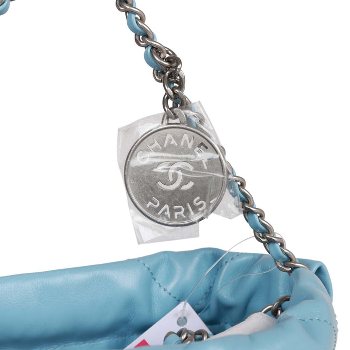 Top Quality Chanel Mini 22 Bag Light Blue Calfskin Silver Hardware
