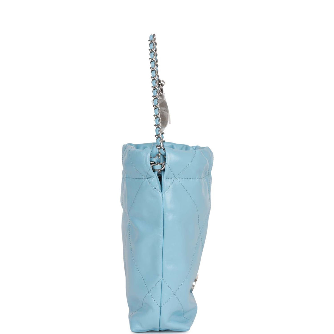 Top Quality Chanel Mini 22 Bag Light Blue Calfskin Silver Hardware