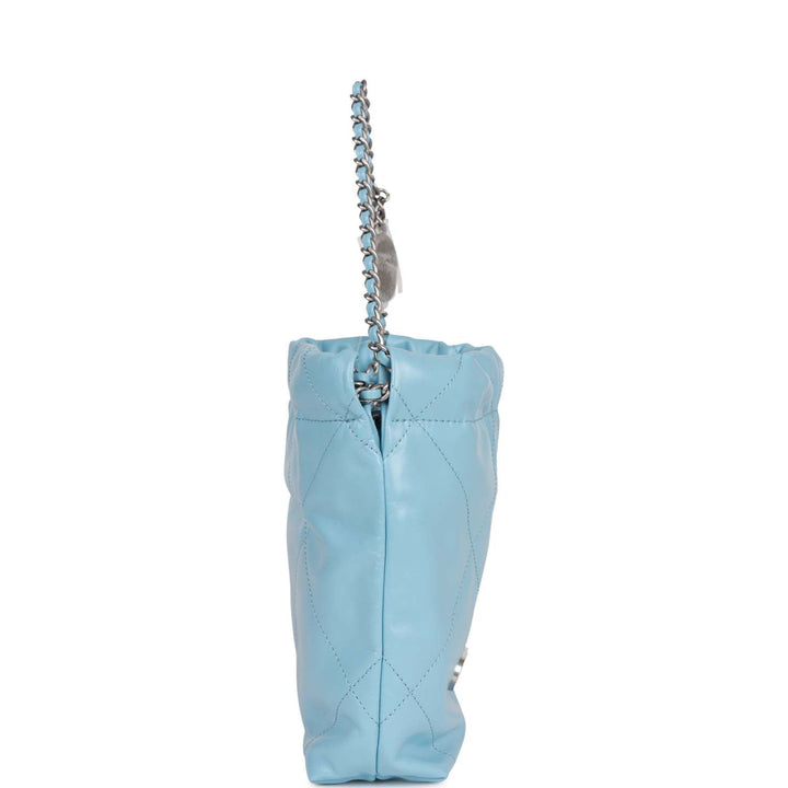 Top Quality Chanel Mini 22 Bag Light Blue Calfskin Silver Hardware