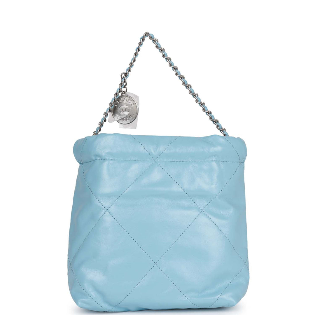 Top Quality Chanel Mini 22 Bag Light Blue Calfskin Silver Hardware