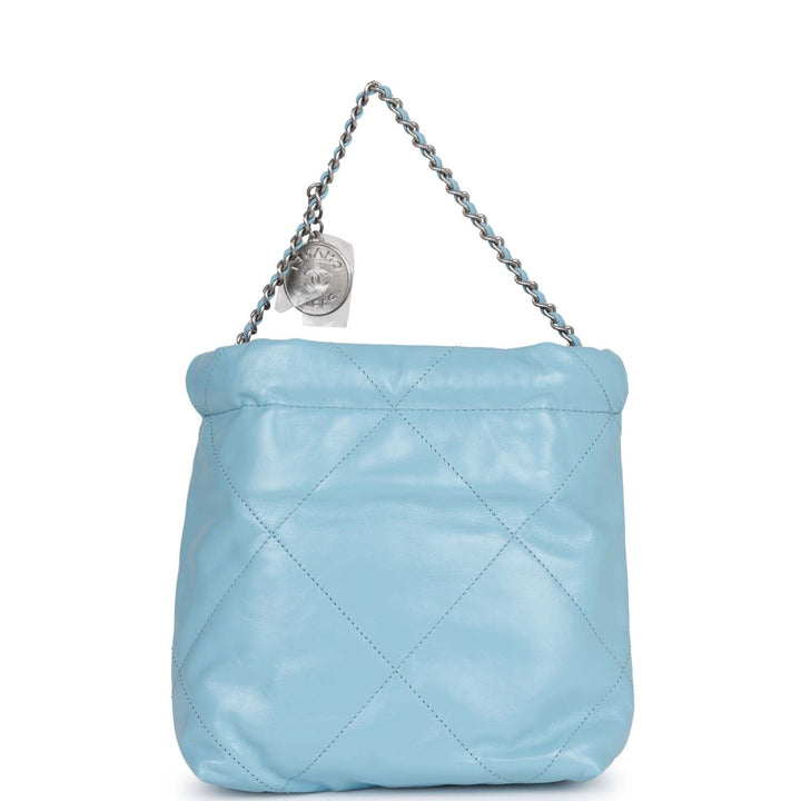 Top Quality Chanel Mini 22 Bag Light Blue Calfskin Silver Hardware