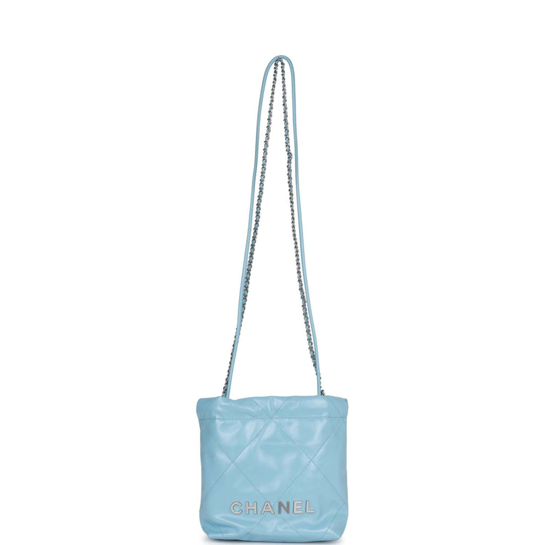 Top Quality Chanel Mini 22 Bag Light Blue Calfskin Silver Hardware